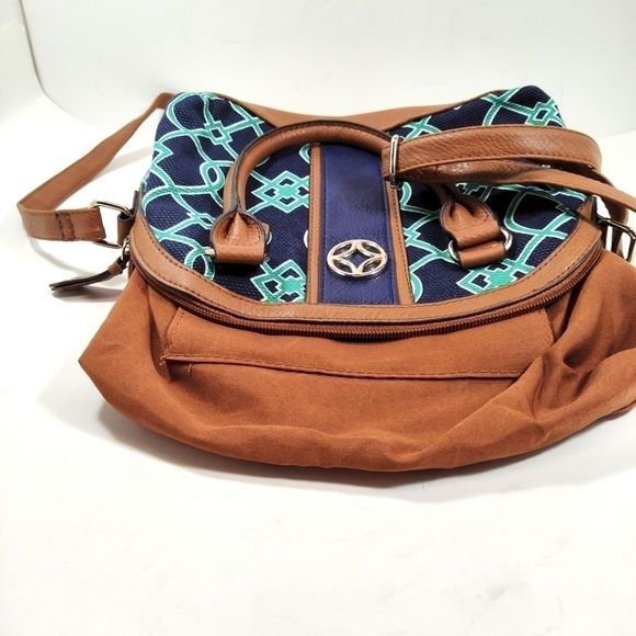Croft & Barrow - Navy & Teal Patterned Satchel Crossbody Bag with Tan Faux Leath - Picture 7 of 7